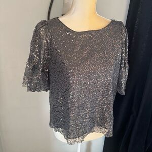 ANTHROPOLOGIE MAEVE Sequined Blouse Top, Dark Gray, Size Small, NWOT
